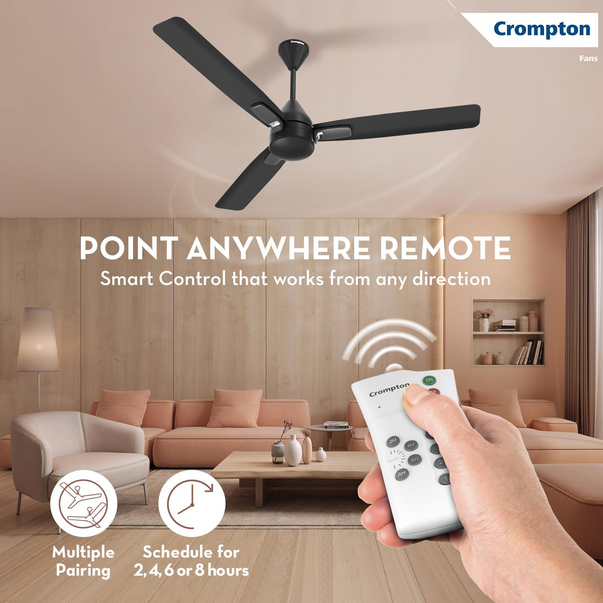 Crompton Energion Caelum 1200mm BLDC Ceiling Fan | Remote & Regulator Control | Multiple Fan Pairing on Remote | BEE 5 Star Rated | High Air Delivery | Low Noise | 4 Years Brand Warranty | Matte Black