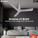 Havells Inveno LX 1200 mm BLDC Ceiling Fan|ABS Aerodyanamic Blades|Telescopic Canopy|Timer, Breeze,Sleep,MOP Modes|Reverse Feature|100% Copper Wire Motor|Free Installation|2 Year Warranty(Matt Mist)