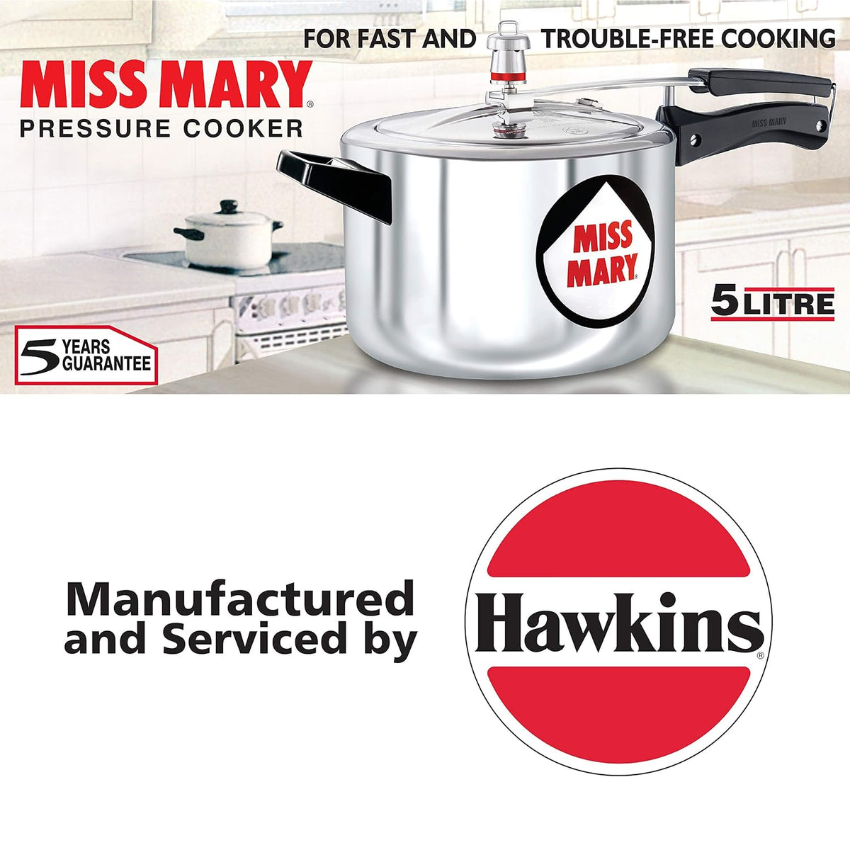 HAWKINS Miss Mary Aluminium Pressure Cooker, 3L + 5L, Silver Combo