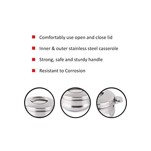 CELLO Bella 2500 Insulated Stainless Steel Casserole Hot Pot Box for Daily Use 2500 ml Silver |