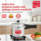 Prestige 3 Litre Aluminium Popular Plus Svachh Outerlid Pressure Cooker|Deep Lid for spillage Control|Virgin Aluminium|Gas & Induction Compatible|Gasket Release System|5 years warranty|ISI Certified