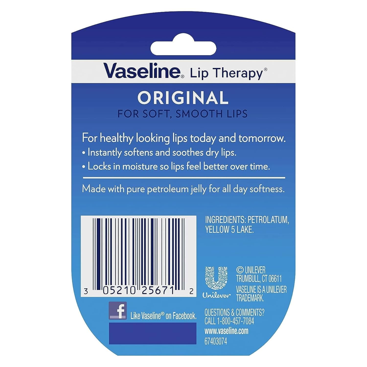 Vaseline Lip Therapy Original | Classic Balm for Soft & Smooth Finish | 72Hr Moisturization | Original Neutral Fragrance | 7g