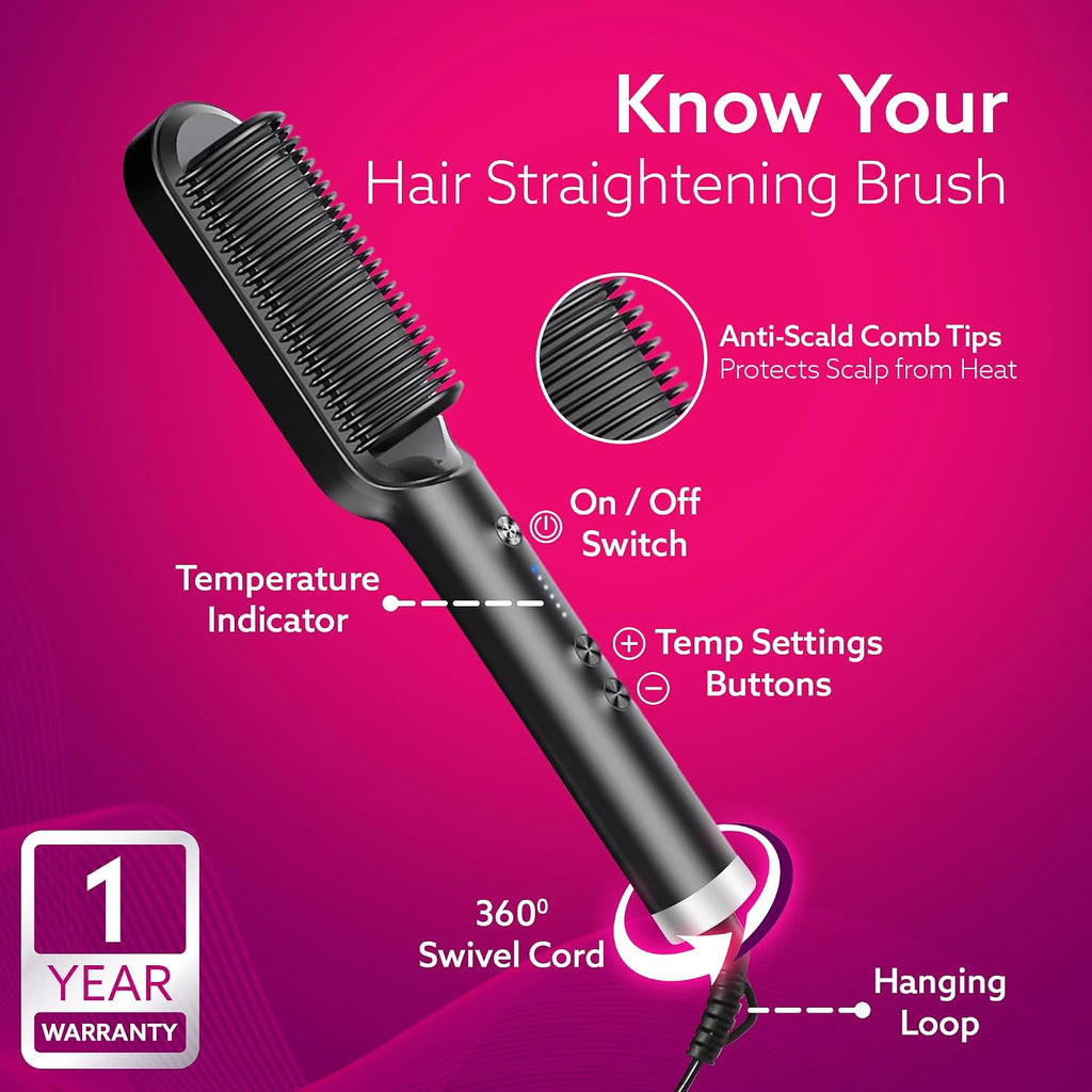 AGARO Hair Straightening Brush, Hair Straightening Comb For Women, Fast Heating, Ionic Care, 5 Heat Settings, Hair Straightener, Hot Brush, Gives Naturally...