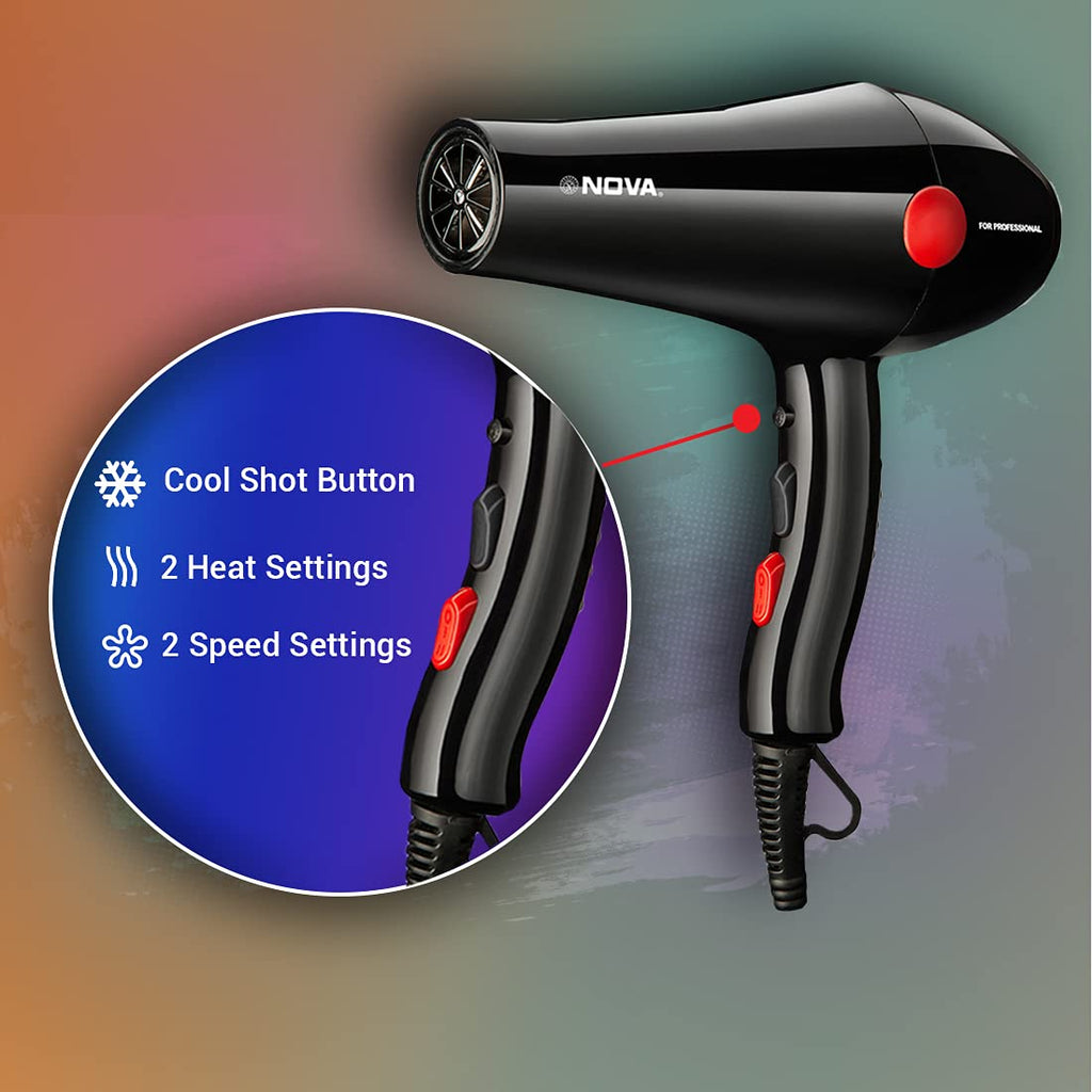 Nova NHP 8215 1800 Watts Professional Hair Dryer for Women (Black/RED)