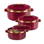 MILTON Curve Inner Stainless Steel Casserole Set of 3 (840 ml, 1300 ml, 1880 ml), Maroon | BPA Free | Food Grade |