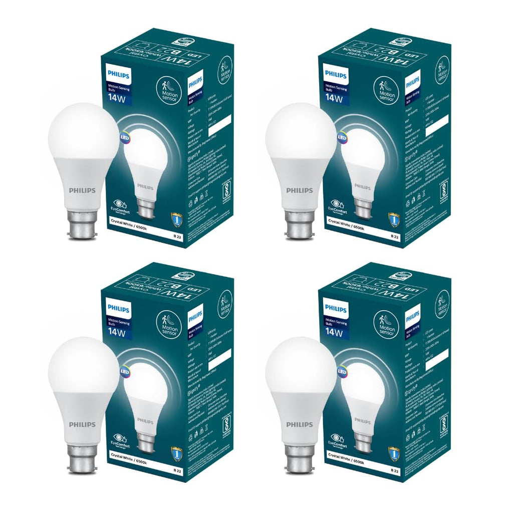 PHILIPS Motion Sensor 14W B22 LED Bulb | Motion Sensor Light for Home,LED Bulb | Crystal White, Pack of 4