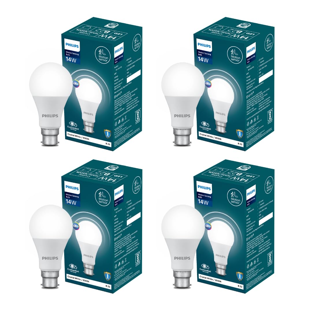 PHILIPS Motion Sensor 14W B22 LED Bulb | Motion Sensor Light for Home,LED Bulb | Crystal White, Pack of 4