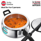 Hawkins Contura 3.5 Litre Triply Stainless Steel Pressure Cooker | Curved Body | Induction & Gas Compatible | Ideal for 4–5 persons | ISI Certified |..