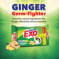 Exo Dishwash Bar, 360gm (90gm X (3 + 1 Bar Free) | Complete Dishwashing Solution With Anti-Bacterial Efficacy & Goodness of Ginger Remove Tough Grime Stains | Experience Hygienic & Superior Cleaning