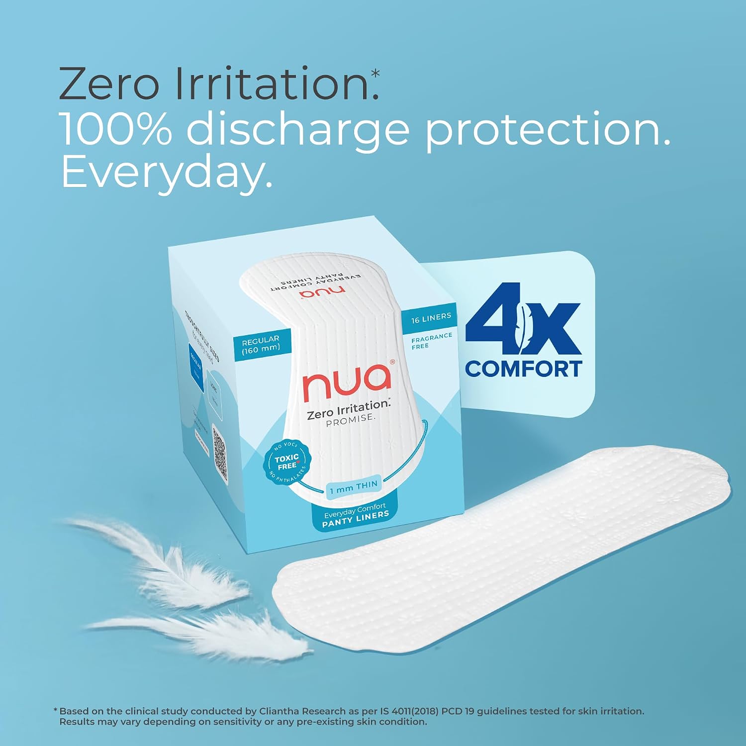 Nua Everyday Comfort Panty Liner for Women Daily Use | Pack of 48 liners - 160mm