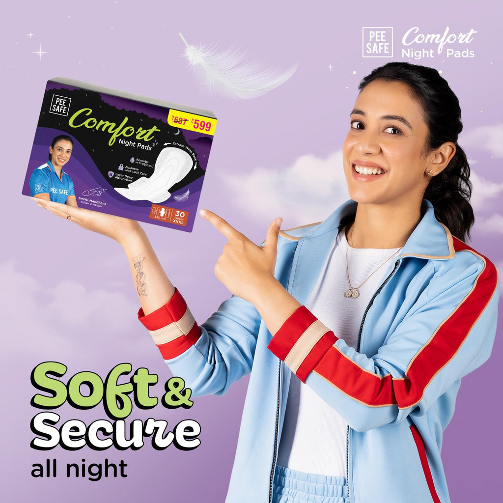 Pee Safe Comfort Night Pads XXXL-30 Pads - 355Mm | 76% Longer | Heavy Flow Nights, Super Soft Topsheet, Dual Wings, Wider Back, Overnight Protection, Leak...