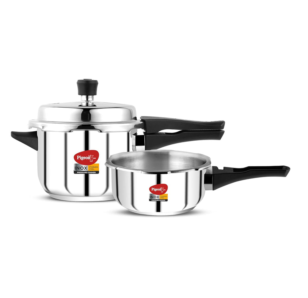 Pigeon by Stovekraft Stainless Steel Pressure Cooker Combo with Induction Base, Outer Lid 2 Liter and 3 Liter - 12710 (Silver)