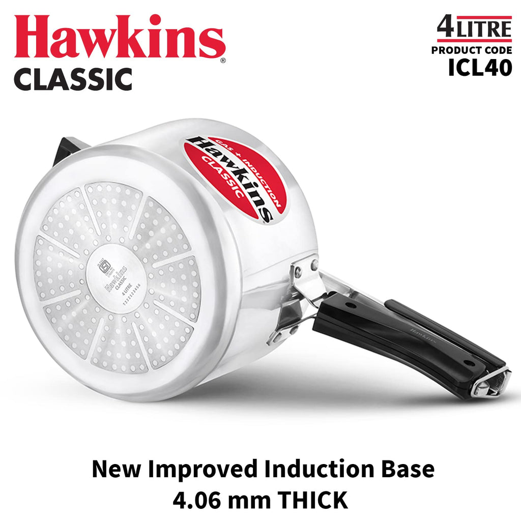 Hawkins Aluminium 4 Litre Classic Pressure Cooker, Induction Inner Lid Cooker, Silver (Icl40)