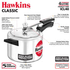 Hawkins Aluminium 4 Litre Classic Pressure Cooker, Induction Inner Lid Cooker, Silver (Icl40)