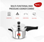 Pigeon by Stovekraft Stainless Steel Pressure Cooker Combo with Induction Base, Outer Lid 2 Liter and 3 Liter - 12710 (Silver)