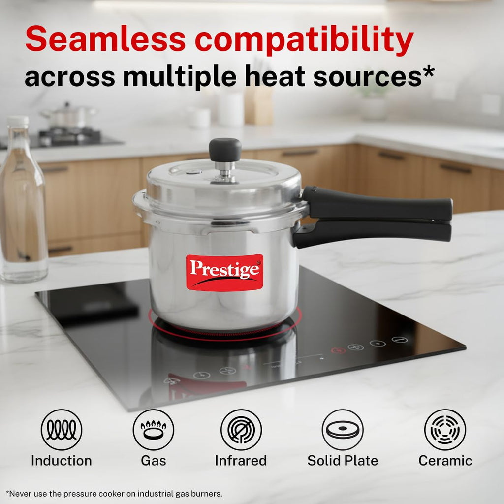 Prestige 3 Litre Aluminium Popular Plus Svachh Outerlid Pressure Cooker|Deep Lid for spillage Control|Virgin Aluminium|Gas & Induction Compatible|Gasket Release System|5 years warranty|ISI Certified