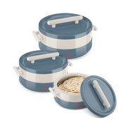 MILTON Valenza Insulated Inner Stainless Steel Jr. Casserole Set,Hot Box for Kitchen,Keeps Food Hot & Fresh for Roti, Biryani,Durable Serving Bowls With Lids Set of 3(400ml, 750ml, 1250ml),Blue Stone