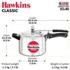 Hawkins Aluminium 4 Litre Classic Pressure Cooker, Induction Inner Lid Cooker, Silver (Icl40)