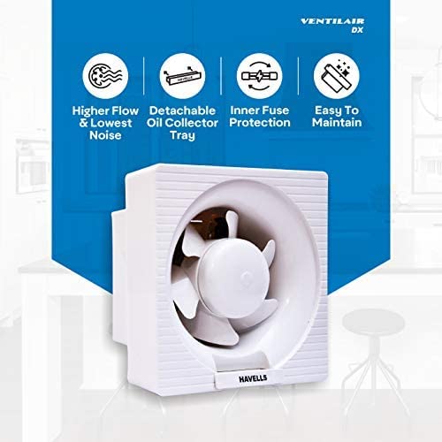 Havells Ventil Air DX 200mm Exhaust Fan | Strong Air Suction, Rust Proof Body and Dust Protection Shutters |Suitable for Bathroom, Kitchen, and Office| Warranty: 2 Years | (Pack of 1, Off White)