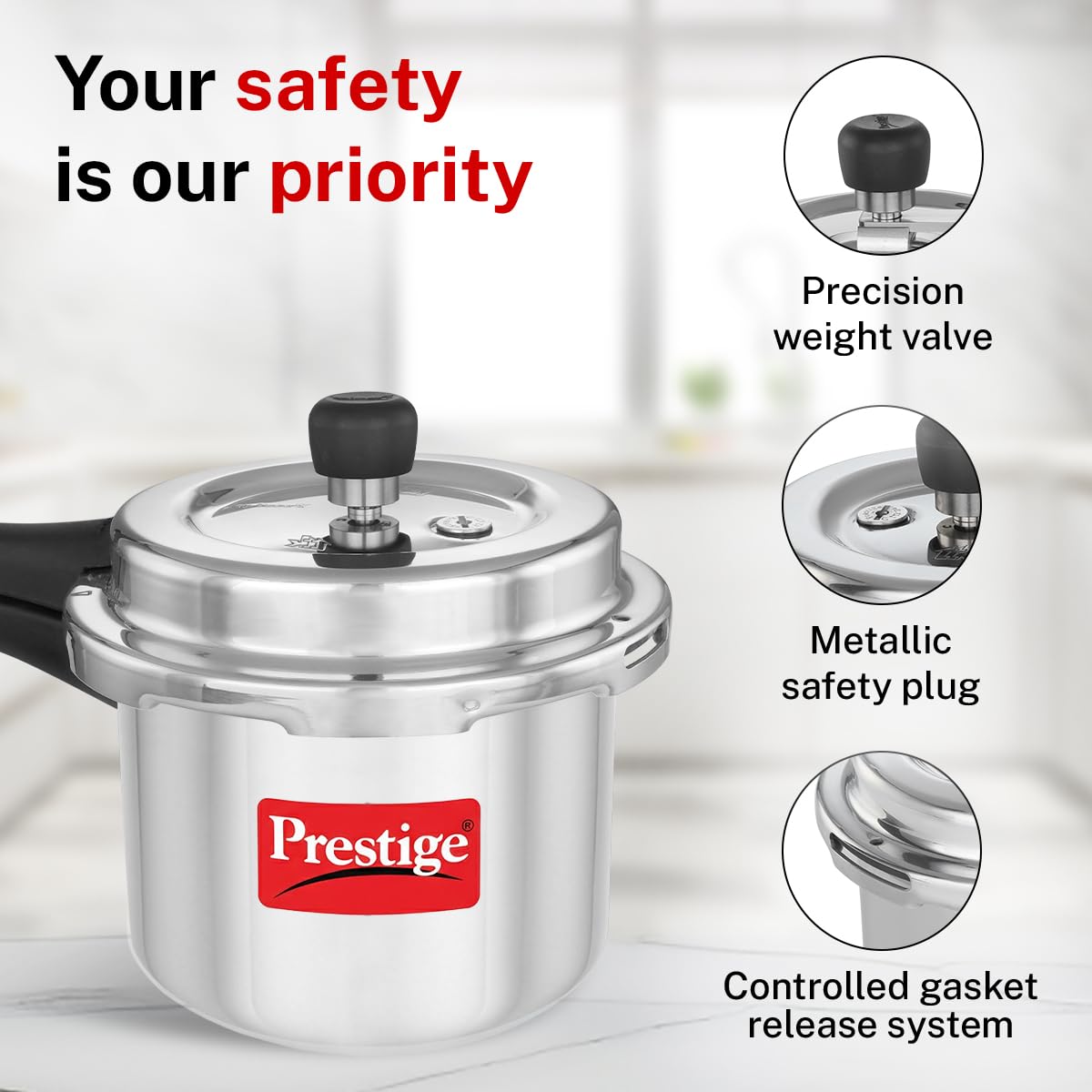 Prestige 3 Litre Aluminium Popular Plus Svachh Outerlid Pressure Cooker|Deep Lid for spillage Control|Virgin Aluminium|Gas & Induction Compatible|Gasket Release System|5 years warranty|ISI Certified