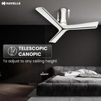 Havells Inveno LX 1200 mm BLDC Ceiling Fan|ABS Aerodyanamic Blades|Telescopic Canopy|