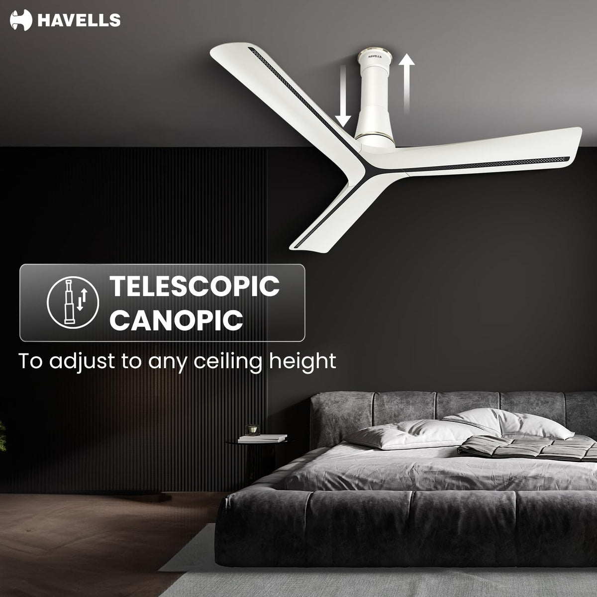 Havells Inveno LX 1200 mm BLDC Ceiling Fan|ABS Aerodyanamic Blades|Telescopic Canopy|