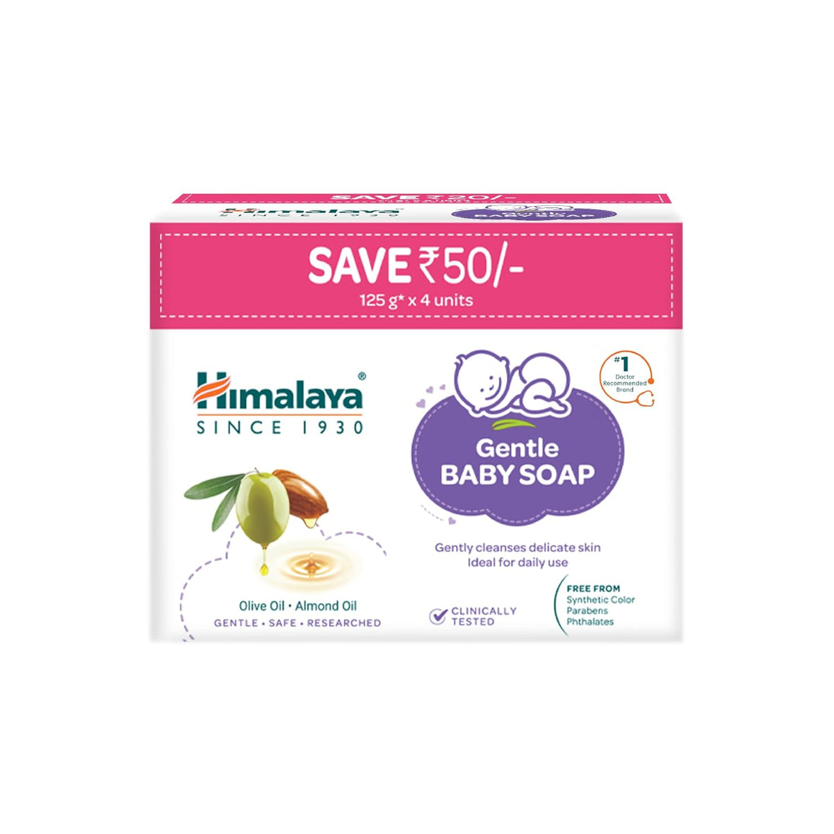 Himalaya Gentle Baby Soap for No Post Bath Dryness | Buy 4 Rs 50 OFF - 125g