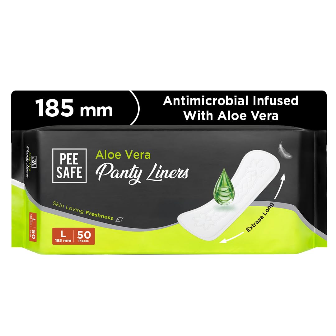 PEESAFE Aloe Vera Panty Liners (Pack of 50 Liners) | Curvy Design For Extra Comfort | Cottony-Soft Surface With 185mm Wide Optimal Coverage) | Curvy Design For Extra Comfort | Cottony-Soft Surface With 185mm Wide Optimal Coverage