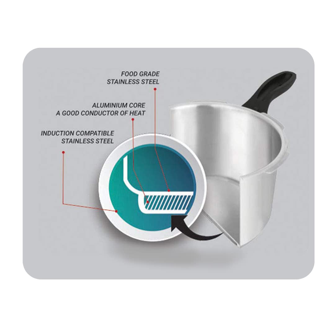Pigeon By Stovekraft Special Stainless Steel Pressure Cooker with Outer Lid Induction and Gas Stove Compatible 2, 3, 5 Litre Capacity for Healthy...