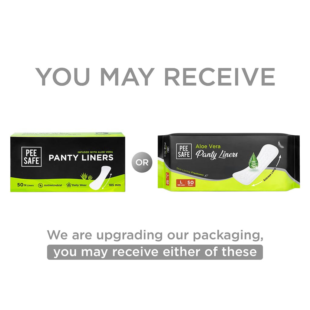 PEESAFE Aloe Vera Panty Liners (Pack of 50 Liners) | Curvy Design For Extra Comfort | Cottony-Soft Surface With 185mm Wide Optimal Coverage) | Curvy Design For Extra Comfort | Cottony-Soft Surface With 185mm Wide Optimal Coverage