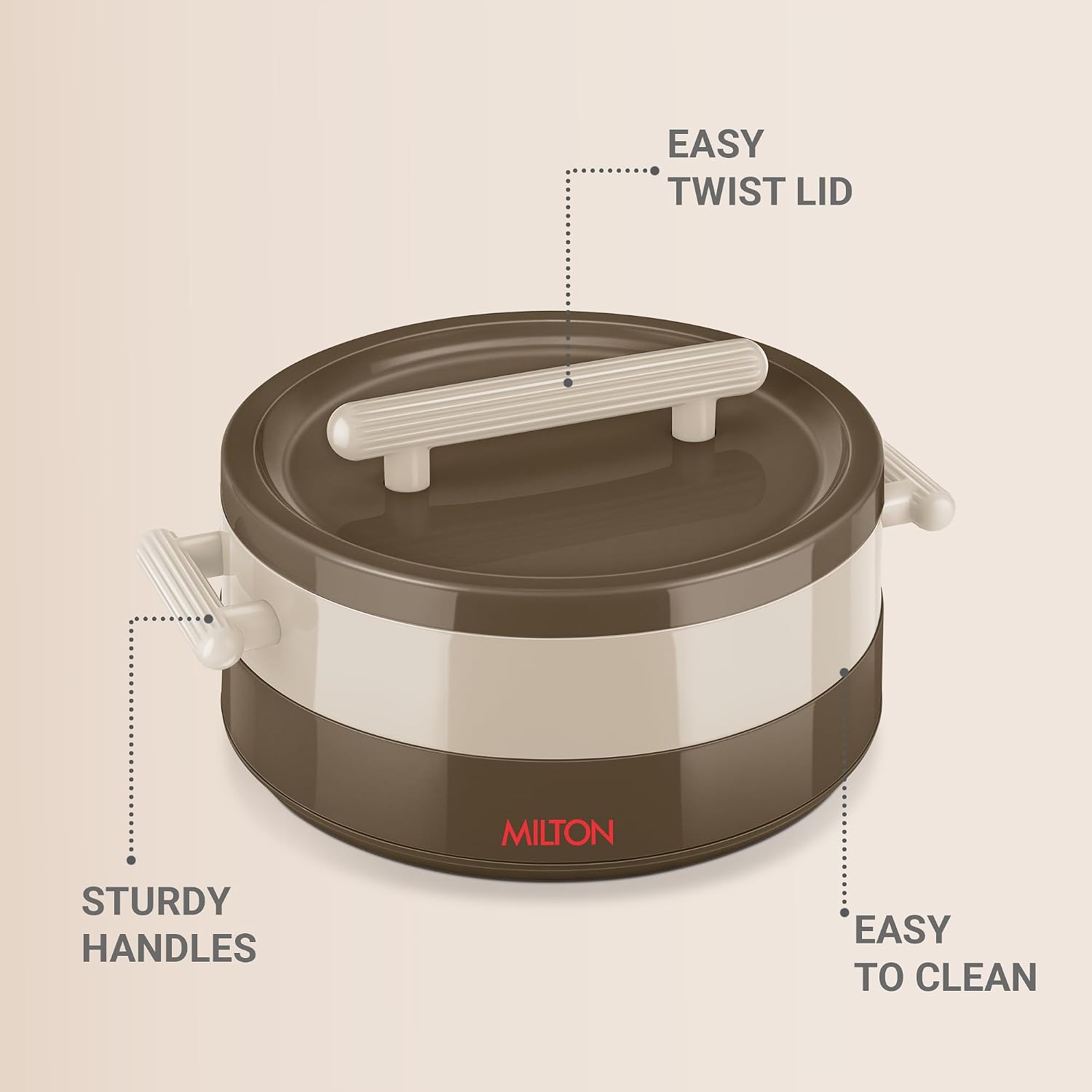 MILTON Valenza 2500 Insulated Inner Stainless Steel Casserole for Roti, 2100ml |