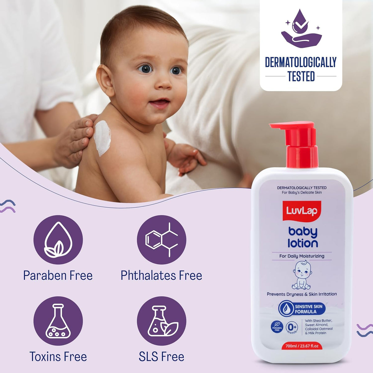 LuvLap Baby Lotion with Milk Protein, Shea Butter (700 ml x Pack of 2)