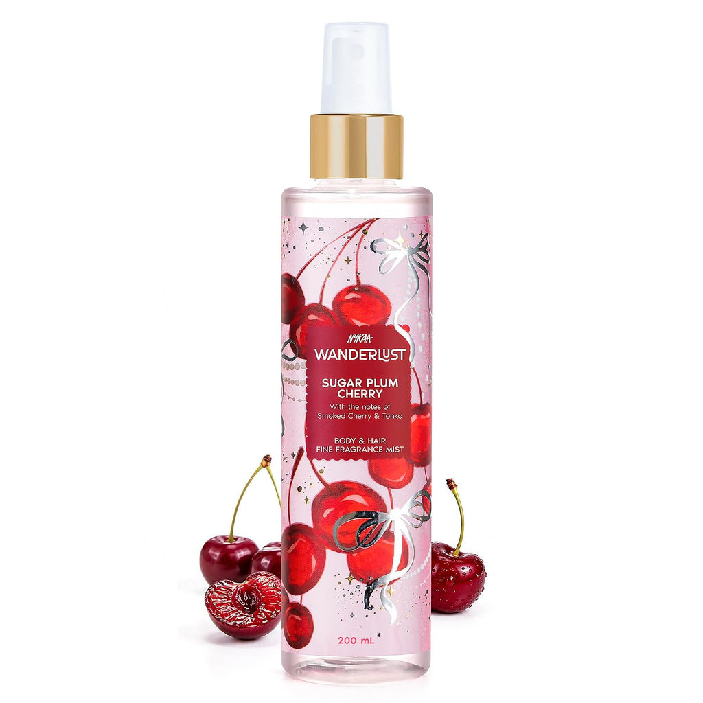 Nykaa Wanderlust Sugar Plum Cherry Perfume Body & Hair Mist, Notes of Cherry & Raspberry, 8 Hrs Long-Lasting Everyday Fragrance, 200 ml