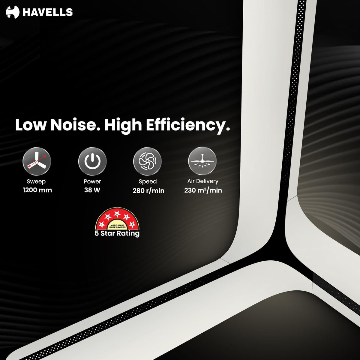 Havells Inveno LX 1200 mm BLDC Ceiling Fan|ABS Aerodyanamic Blades|Telescopic Canopy|