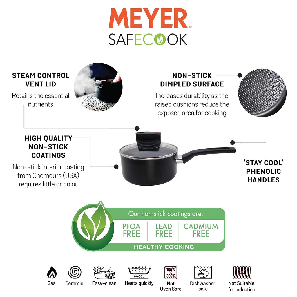 Meyer Safecook Non-Stick Covered Saucepan 1.9 Liters/18cm Black