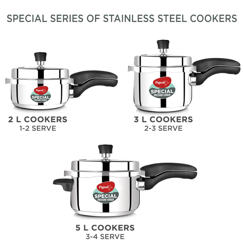 Pigeon By Stovekraft Special Stainless Steel Pressure Cooker with Outer Lid Induction and Gas Stove Compatible 2, 3, 5 Litre Capacity for Healthy...