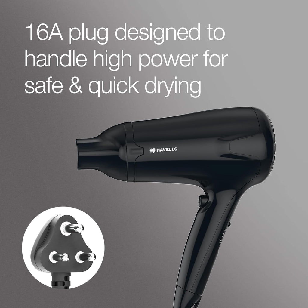 Havells HD3162 Men's 1565 Watts Powerful Hair Dryer with Thin Concentrator and Cool Shot Button; Heat Balance Technology ( Black )