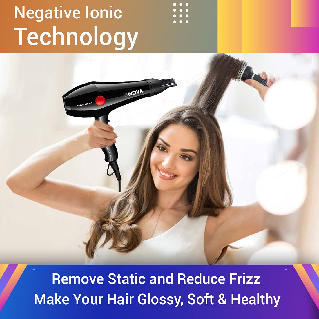 Nova NHP 8215 1800 Watts Professional Hair Dryer for Women (Black/RED)