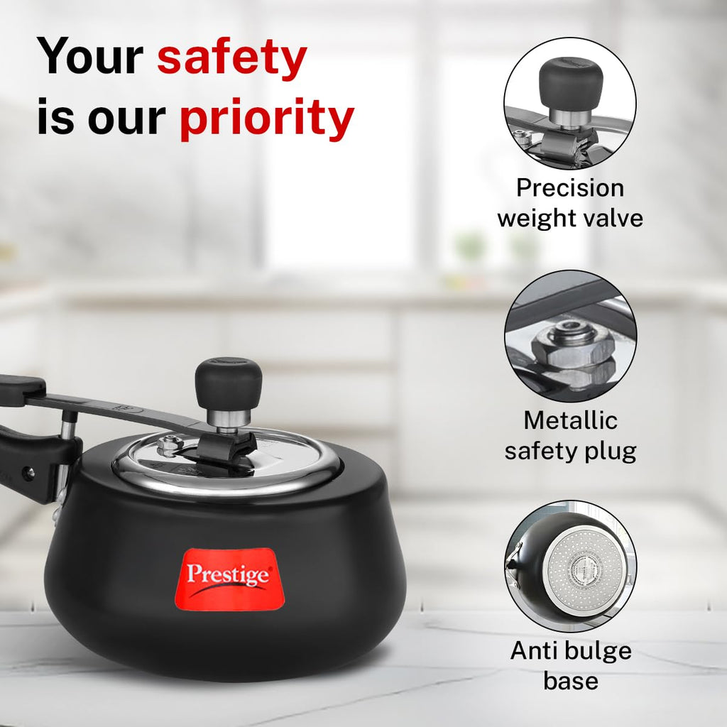 Prestige Nakshatra Cute Duo Svachh Hard Anodised Inner Lid Pressure Cooker, 2.0L, Black, 2 Liter