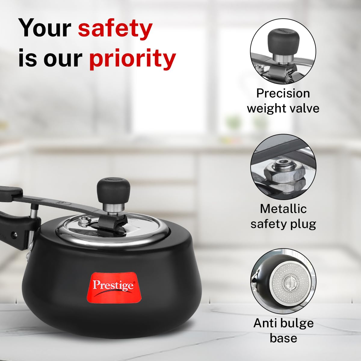 Prestige Nakshatra Cute Duo Svachh Hard Anodised Inner Lid Pressure Cooker, 2.0L, Black, 2 Liter