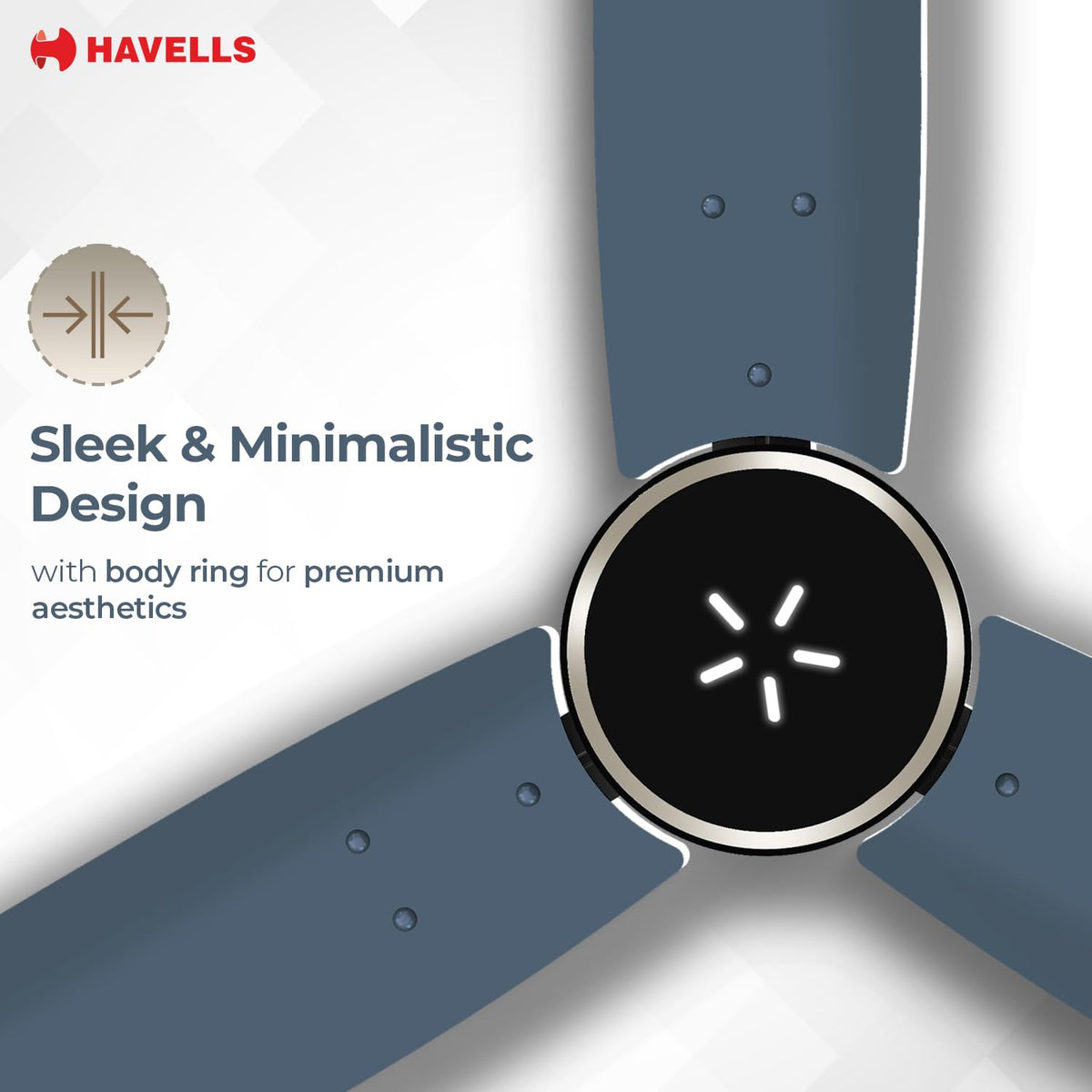 Havells FAB BLDC LED Ceiling Fan 1200 mm, 5 star, LED Speed Indicator, 380 RPM, Up to 65% Savings,Reverse Rotation,4 Speed Modes,Low Wattage 30W,Low Noise