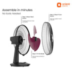 Orient Electric 400 mm Table 77 | High Speed Table Fan for Home|100% Copper Motor with Thermal Overload Protection | 90 Degree Oscillation | 3 Speed Control | Military Grade Guard | Black & Red