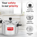 Prestige 5 Litre Aluminium Nakshatra Svachh Innerlid Pressure Cooker|Deep lid for spillage control|Virgin Aluminium|Gas Compatible|Metallic Safety Plug|5 Years warranty|ISI Certified