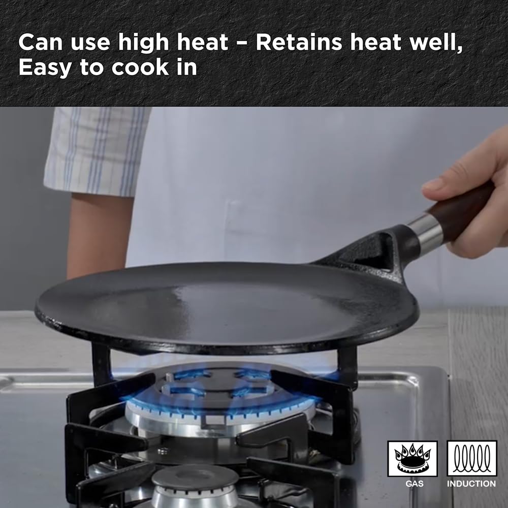 Hawkins 22 cm Futura Cast Iron Tava | Induction & Gas Compatible | Naturally Nonstick | No Coating | Ideal for Roti/Chapati | Black (CIT22)|Induction...