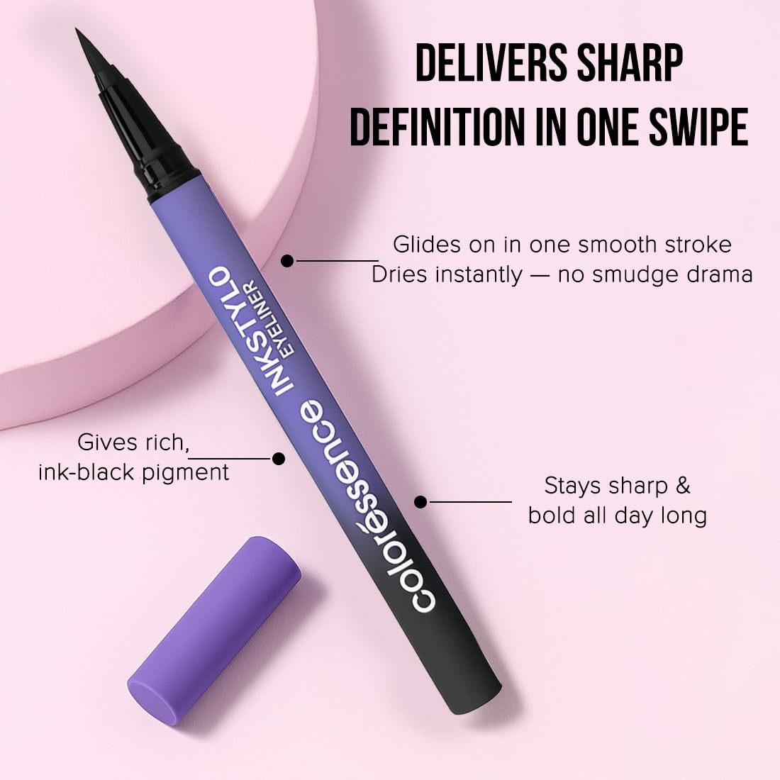 COLORESSENCE Ink Stylo Sketch Pen Eyeliner, Black | Long Lasting | Quick Dry | Waterproof | Smudgeproof | Precision Tip | Rich Pigment