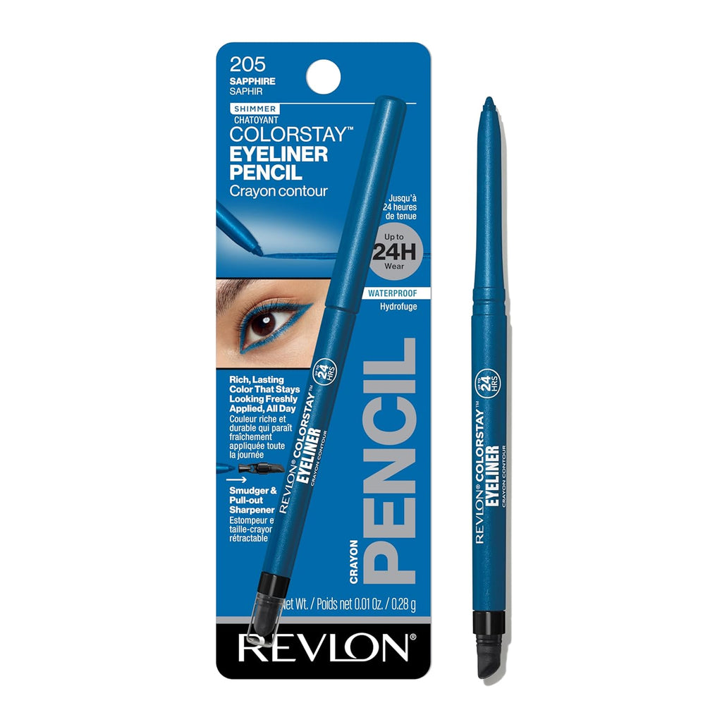 REVLON ColorStay Pencil Waterproof Eyeliner, Smudge-Proof, Eye Makeup with Built-In Sharpener, 205 Sapphire, 0.01 oz