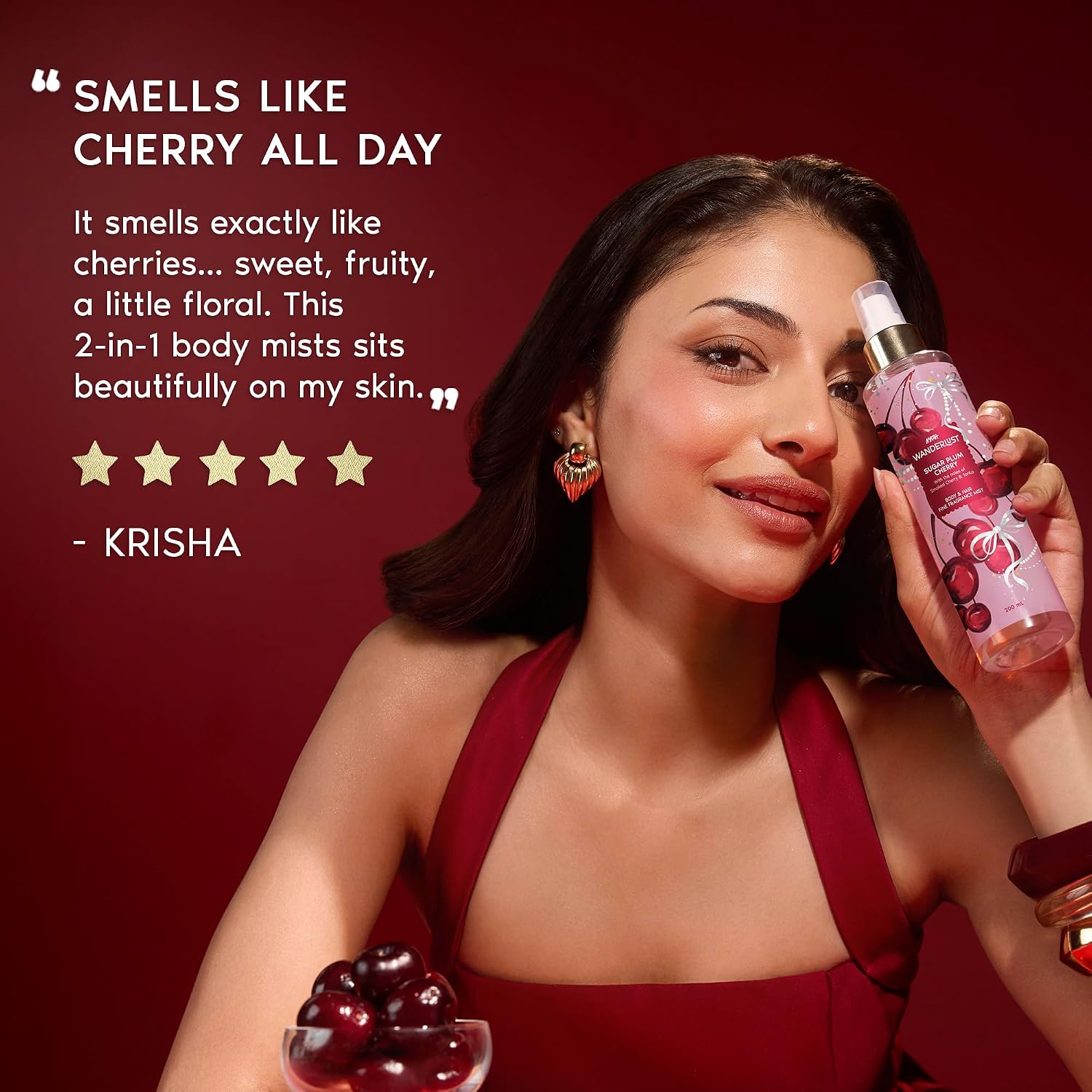 Nykaa Wanderlust Sugar Plum Cherry Perfume Body & Hair Mist, Notes of Cherry & Raspberry, 8 Hrs Long-Lasting Everyday Fragrance, 200 ml