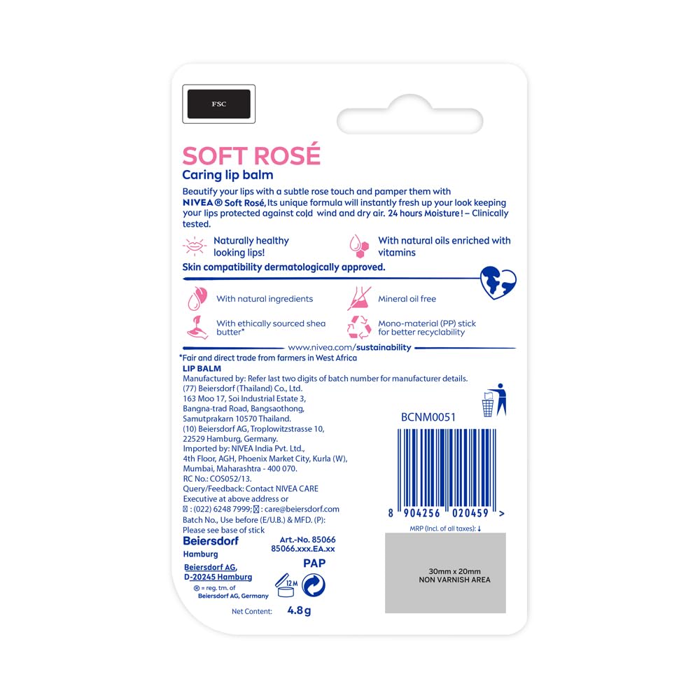 NIVEA Soft Rose Shine 4.8g Lip Balm|24 H Melt in Moisture Formula|Natural Oils|Glossy Finish,4.8 g (Pack of 1) NIVEA Soft Rose Shine 4.8g Lip Balm|24 H Melt in Moisture Formula|Natural Oils|Glossy Finish,4.8 g (Pack of 1)
