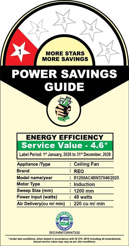 Havells REO Vaayu 1200 mm ES Ceiling Fan | High Speed, High Air Delivery | Strong & Powerful, Air Delivery: 220CMM| RPM: 370| 2 Year Warranty |