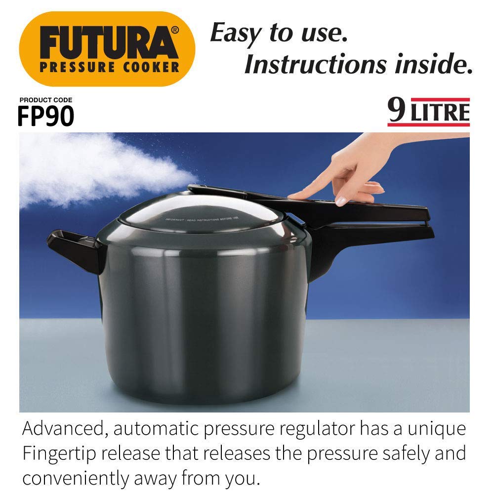 Hawkins Futura Hard Anodised Pressure Cooker, 9 Litre, Black (FP90)